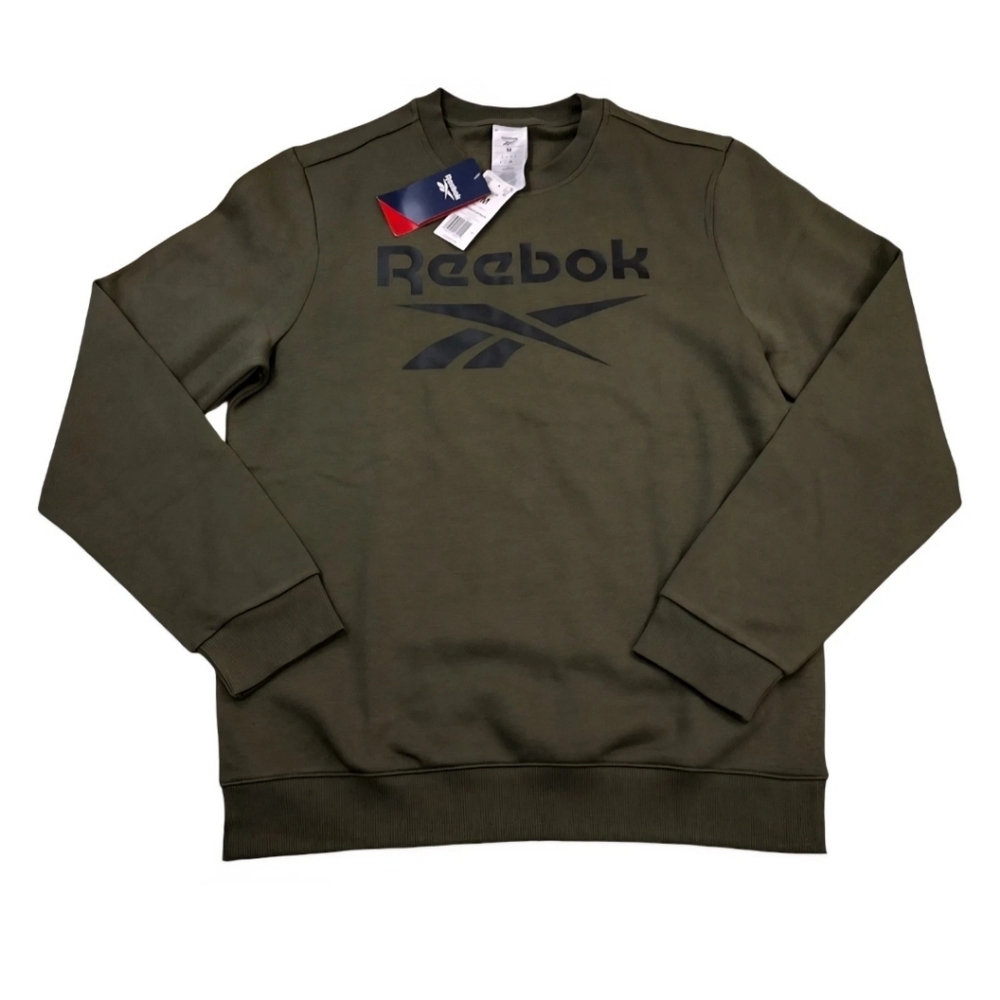 Reebok Sweatshirt Men Sz S-M-L(2)-Olive Green Fleece Long Sleeve Black Logo